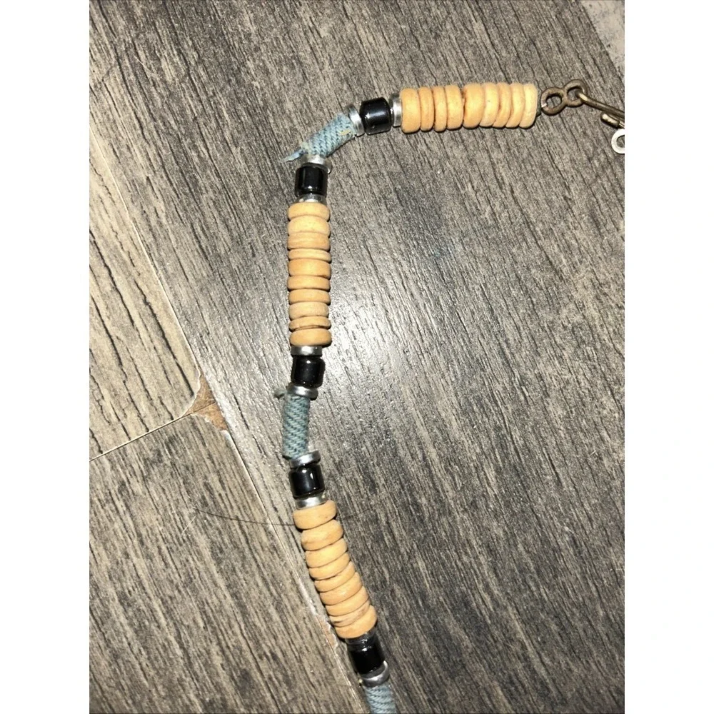 Vintage Chunky Hippie Boho Tribal Cream Wooden Bead Necklace Stretch Unique Gift